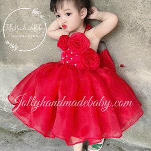 LAVENDER BABY DRESS Girls Flower Fluffy Dress with Bow Infant Girl Dresses Girl Birthday Outfit New Born Gift Birthday Wear Dress Red