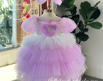 LAVENDEL BABYJURK | Meisjes bloem pluizige jurk met strik | Jurken voor babymeisjes | Verjaardagsoutfit voor meisje | Nieuw geboren cadeau | Verjaardagskleding jurk