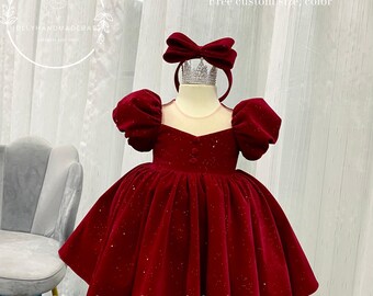 velvet bow christmas dress Red Sleeveless Shimmery Dress W/ Velvet Bow - Size: 2T