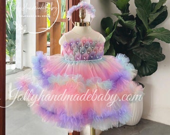 Rainbow Tulle Dress | Mauve Girl Dress | Baby Girl Dress | Baby Girl Tulle Dress