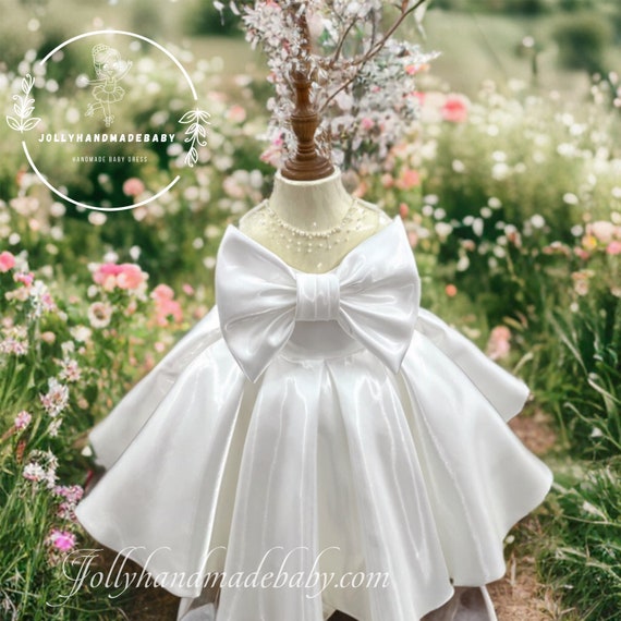 White Baptism Baby Dress for Baby Girl Baby Blessing Dress Christian Dress for Girls White Satin Girl Dress Etsy