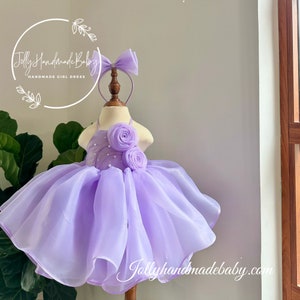 LAVENDER BABY DRESS Girls Flower Fluffy Dress with Bow Infant Girl Dresses Girl Birthday Outfit New Born Gift Birthday Wear Dress Lilac