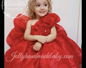 Robe de Noël rouge pour bébé fille | Robe rouge Tolder | Robe rouge en organza | Robe bébé fille