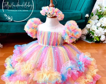 Rainbow Tulle Dress | Mauve Girl Dress | Baby Girl Dress | Baby Girl Tulle Dress