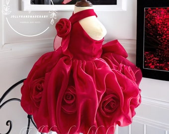 Rotes Weihnachtskleid für BabyGirl | Rotes Tolder Kleid | Rotes Organza Kleid | Baby-Mädchen Kleid