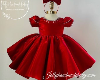 Robe de Noël rouge pour bébé fille | Robe rouge Tolder | Robe rouge taftae | Robe bébé fille