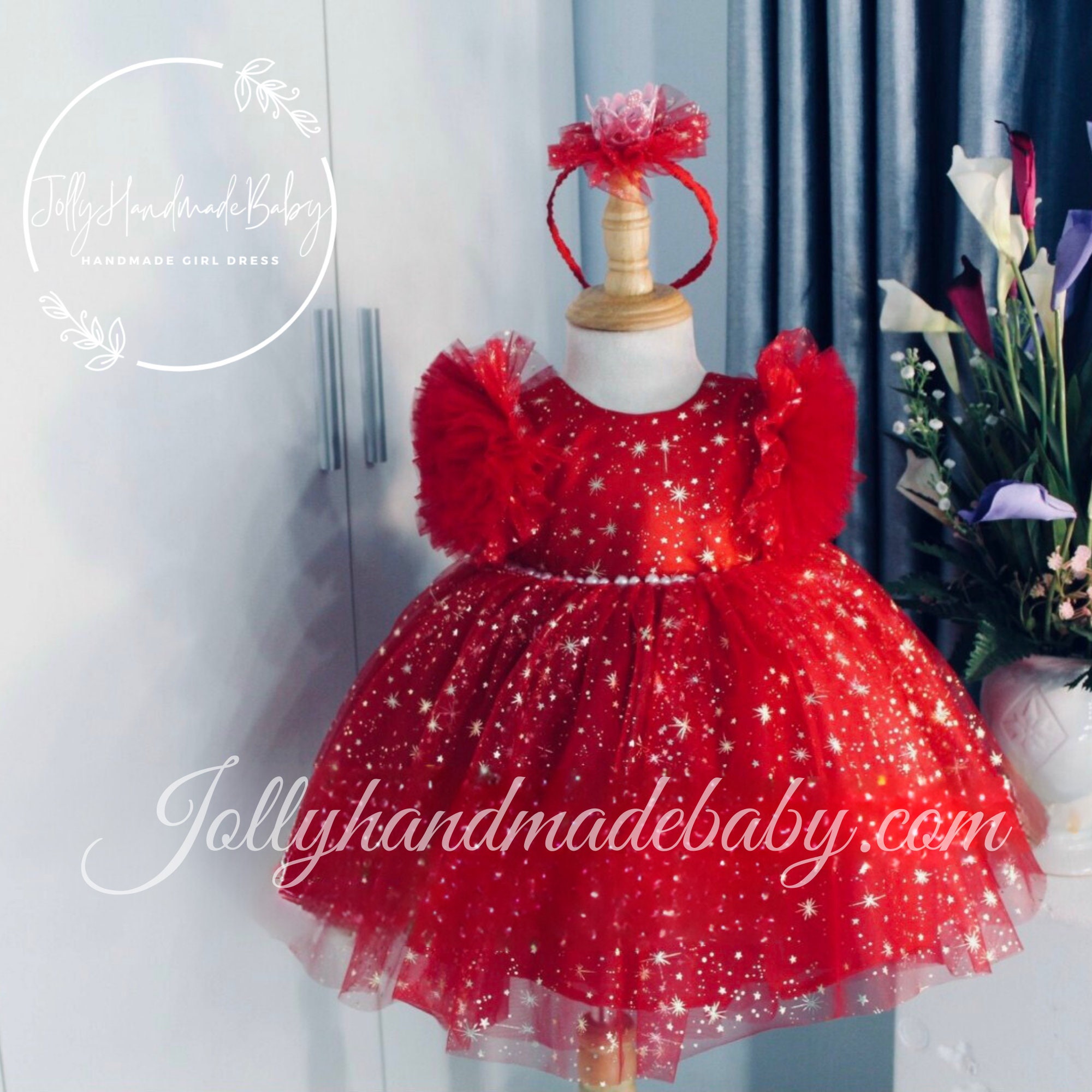 baby red party dress
