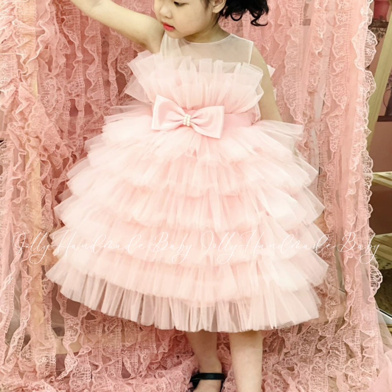 PINK FLUFFY DRESS Dusty Rose Flower Baby Dress Party Wear Etsy