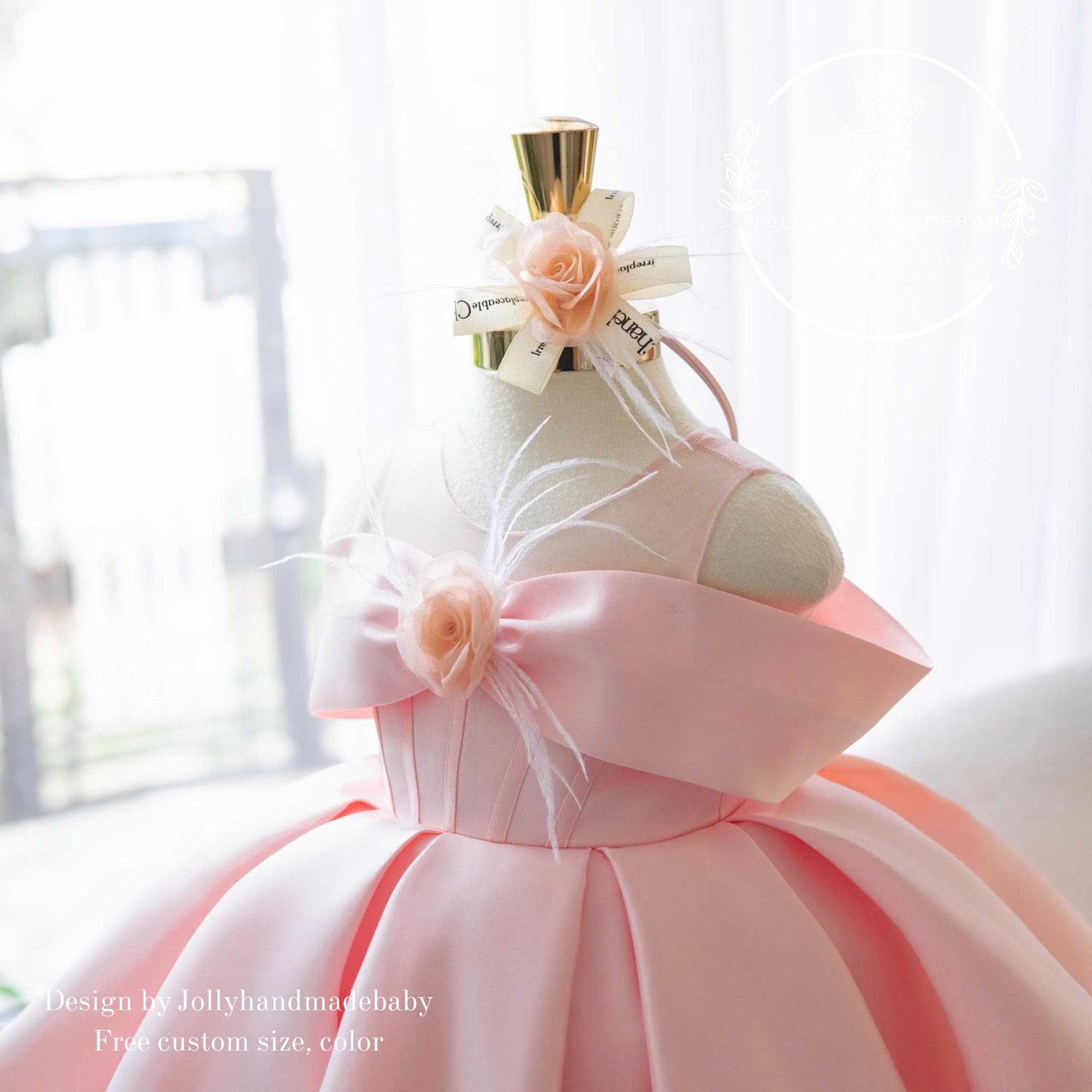 1st birthday princess dress for sale Pink Flower Girl Dress, Baby Girl Princess Dress, Toddler Birthday Dress, Off Shoulder Party Dress, First Birthday Dress