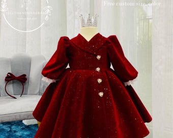 Fluwelen rode kerstprinsesjurk – Elegante vakantie-outfit voor meisjes