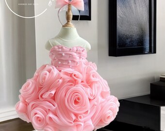 Rosa Organza Mädchen Kleid - Niedliche Baby Tutu Dusche - 1. Geburtstag Kleid - 3. Geburtstag Kleid