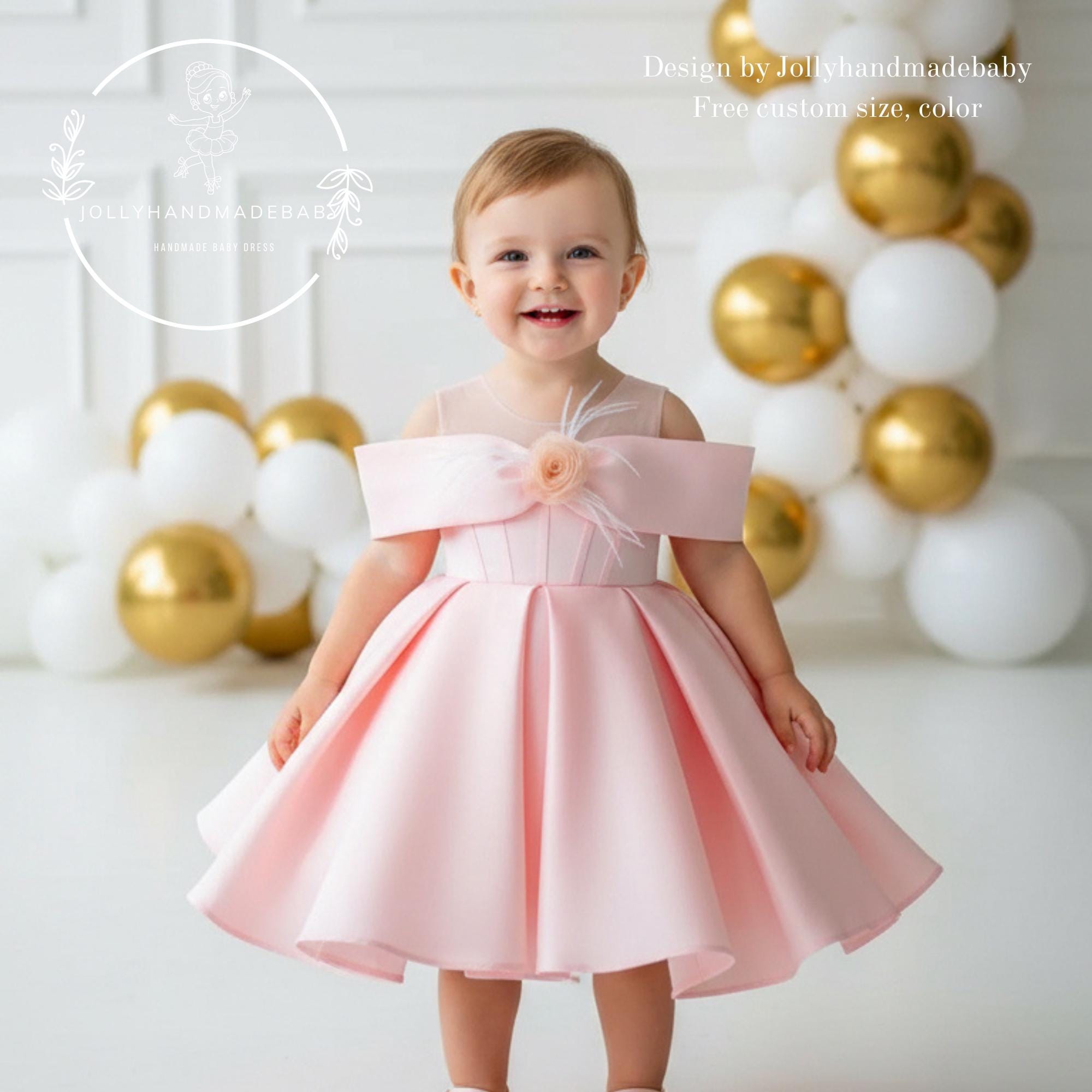 pink designer dress for baby girl Pink Flower Girl Dress, Baby Girl Princess Dress, Toddler Birthday Dress,  off Shoulder Party Dress, First Birthday Dress