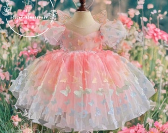 BABY BUTTERFLY DRESS - Birthday Party Tulle Dress For Baby Girls - Baby Tulle Dress With Butterflies - Baby Girl Wedding Dress
