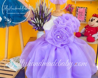 Robe en tulle lilas | Robe tutu duveteuse pour fillettes | Cadeau d'anniversaire de bébé | Robe de soirée avec nœud pour bébé fille