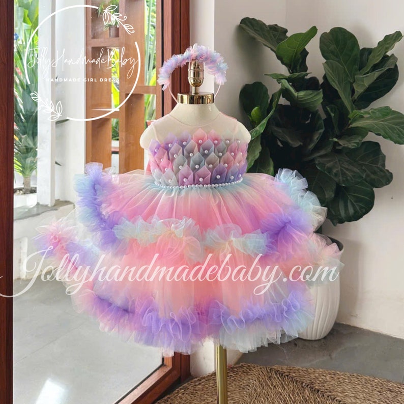 Robe en tulle arc-en-ciel Robe fille mauve Robe bébé fille Robe en tulle pour bébé fille Rainbow 2