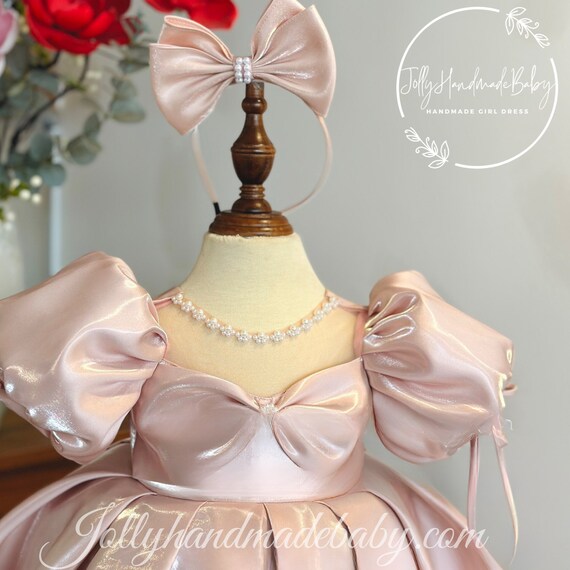 PINK FLUFFY DRESS Dusty Rose Flower Baby Dress Party Wear Outfit