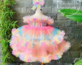 Rainbow Tulle Dress | Mauve Girl Dress | Baby Girl Dress | Baby Girl Tulle Dress