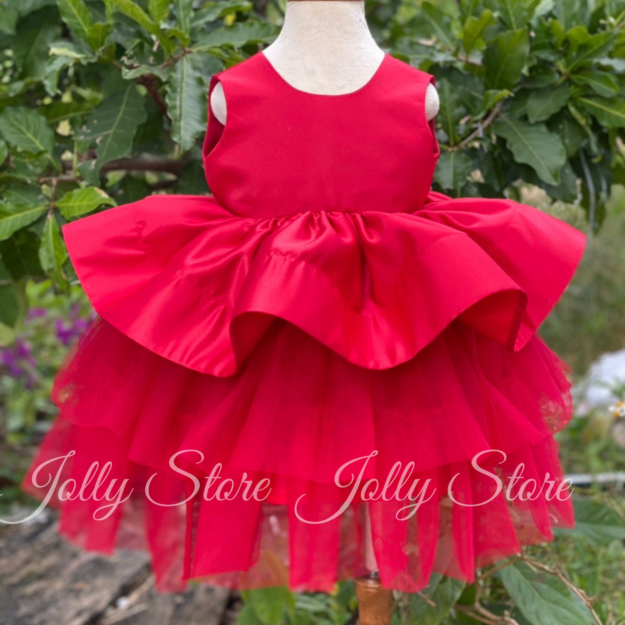 RED SATIN TULLE Tulle Dress With Bow Girl Kids Feather Etsy