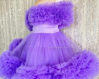 LAVENDER BABY DRESS | Girls Flower Fluffy Dress with Bow | Infant Girl Dresses | Girl Birthday Outfit | New Born Gift | Birthday Wear Dress