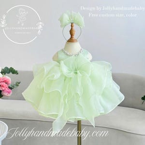 Handmade Sage Tulle Baby Dress: Birthday Girl Occasion