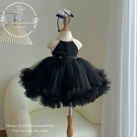 elegant tutu dresses Black Tutu Dress for Toddler Girl, Elegant Halter Pearl Dress, Flower Girl  Dress, Birthday Outfit, Handmade Princess Tulle Dress