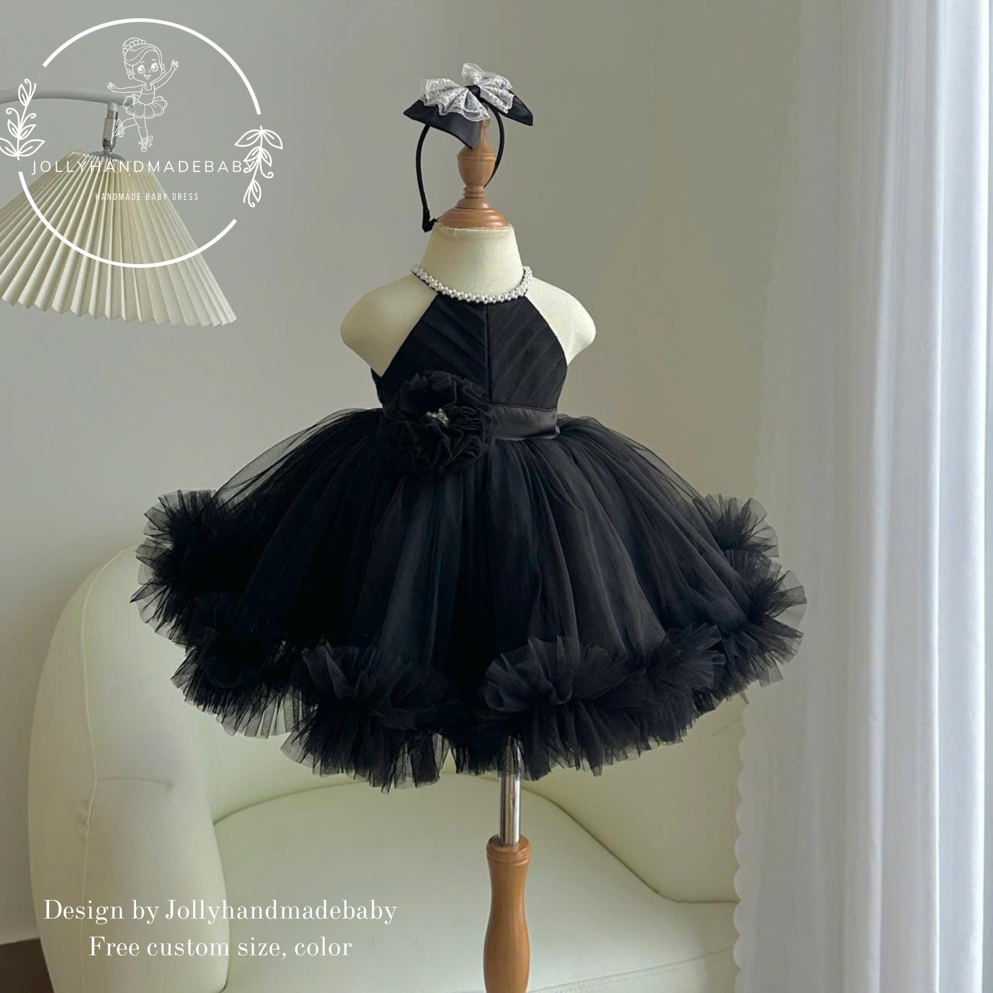 black tutu dress costume Black Tutu Dress for Toddler Girl, Elegant Halter Pearl Dress, Flower Girl  Dress, Birthday Outfit, Handmade Princess Tulle Dress