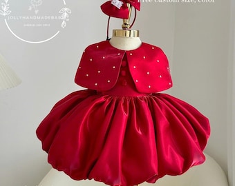 Elegant Red Christmas Baby Girl Dress | Toddler Holiday Party Outfit | Handmade Princess Birthday Dress
