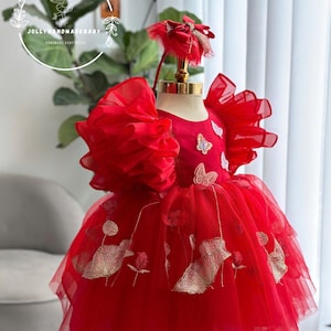 Scarlet Butterfly Bloom Princess Dress – A Statement of Passion & Elegance
