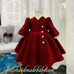 Velvet Red Christmas Princess Dress – Elegant Holiday Outfit for Girls