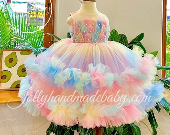 Rainbow Tulle Dress | Mauve Girl Dress | Baby Girl Dress | Baby Girl Tulle Dress