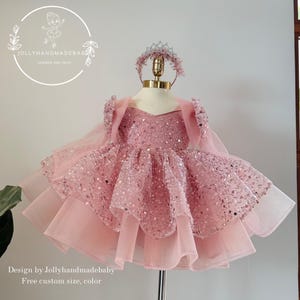 Dusty Pink Baby Girl Dress, Sequin Toddler Birthday Dress, Flower Girl Tutu Dress, Baby Party Dress, Handmade Princess Dress, Custom Size