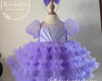 LAVENDER BABY DRESS | Girls Flower Fluffy Dress with Bow | Infant Girl Dresses | Girl Birthday Outfit | New Born Gift | Birthday Wear Dress