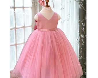 Dusty Rose Flower Girl Dress, Blush Pink Tulle Dress for Toddler, Princess Birthday Dress, Wedding Party Dress, Girl Special Occasion Dress