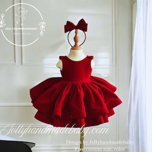 Classic Scarlet Velvet Dress – Handmade Baby Girl Luxury Gown