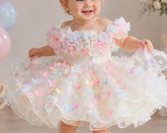 Fairycore Butterfly Baby Dress, Luxury Pastel Tulle Toddler Dress, First Birthday Outfit Girl, Flower Girl Dress, Custom Princess Dress