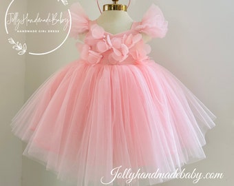 Roze babymeisjesjurken - Verjaardagsmeisjesjurk | Gelegenheidsjurk voor meisjes | Handgemaakte Tule jurk