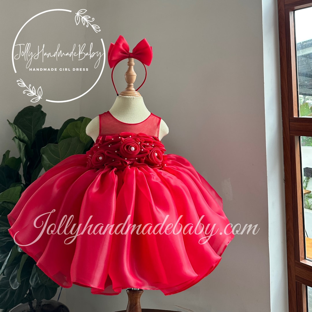Girls Red Floral Printed Dress