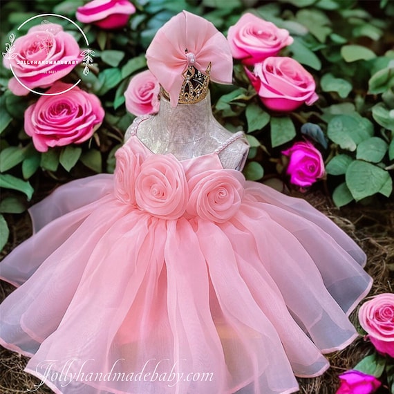 Blush Organza Tulle Dress Baby Birthday Dress Baby Girl Dress Custom Size Girl Dress