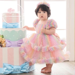 Rainbow Tulle Baby Dress: Ruffled Birthday Party Outfit