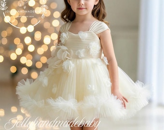 Vestido de tul color marfil para bebé, vestido de bautizo para niña, vestido para el primer cumpleaños, vestido para niña de las flores, vestido de fiesta para niña pequeña