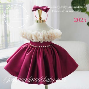 Handmade Red Satin Christmas Dress – Elegant Holiday Party Outfit for Girls