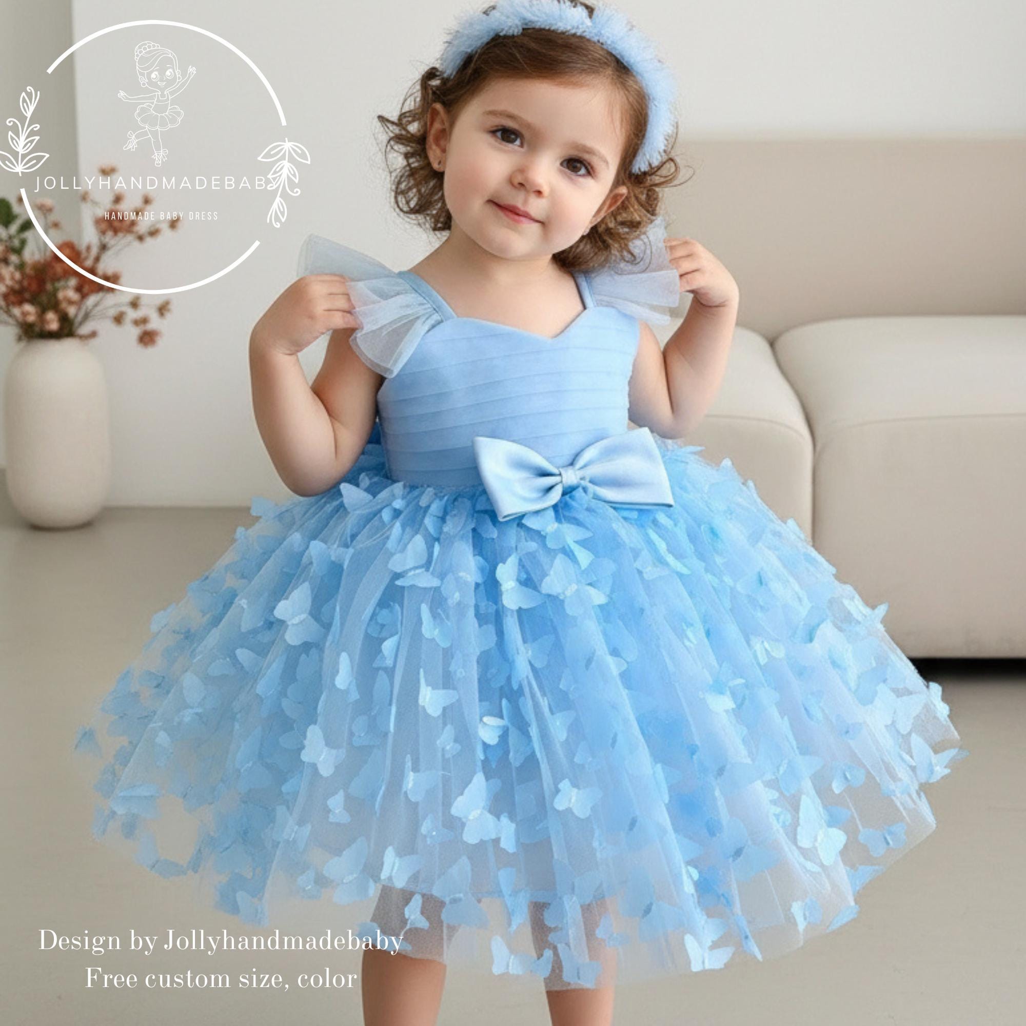 baby dress blue Navy blue and silver baby dress, mini bride dress, toddler blue dress with diamonds, fluffy baby dress, 1st bday dress, ruffle dress