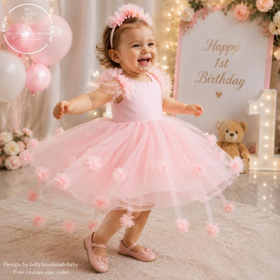 tutu dress 1st birthday Butterfly Baby Girl Dress, Pink Dress, Birthday Outfit Girl, Floral Tulle Princess Dress, Custom Color & Size Coogi Vintage Dress - baby 1st birthday party Color:Sunlit Yellow Import_0506