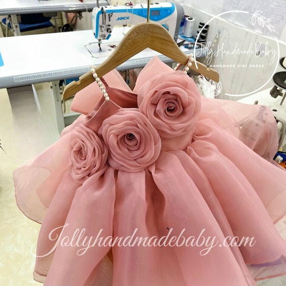 Baby Girls Dress Rose Flower Princess Wedding Birthday Party Costume Kids  Dress