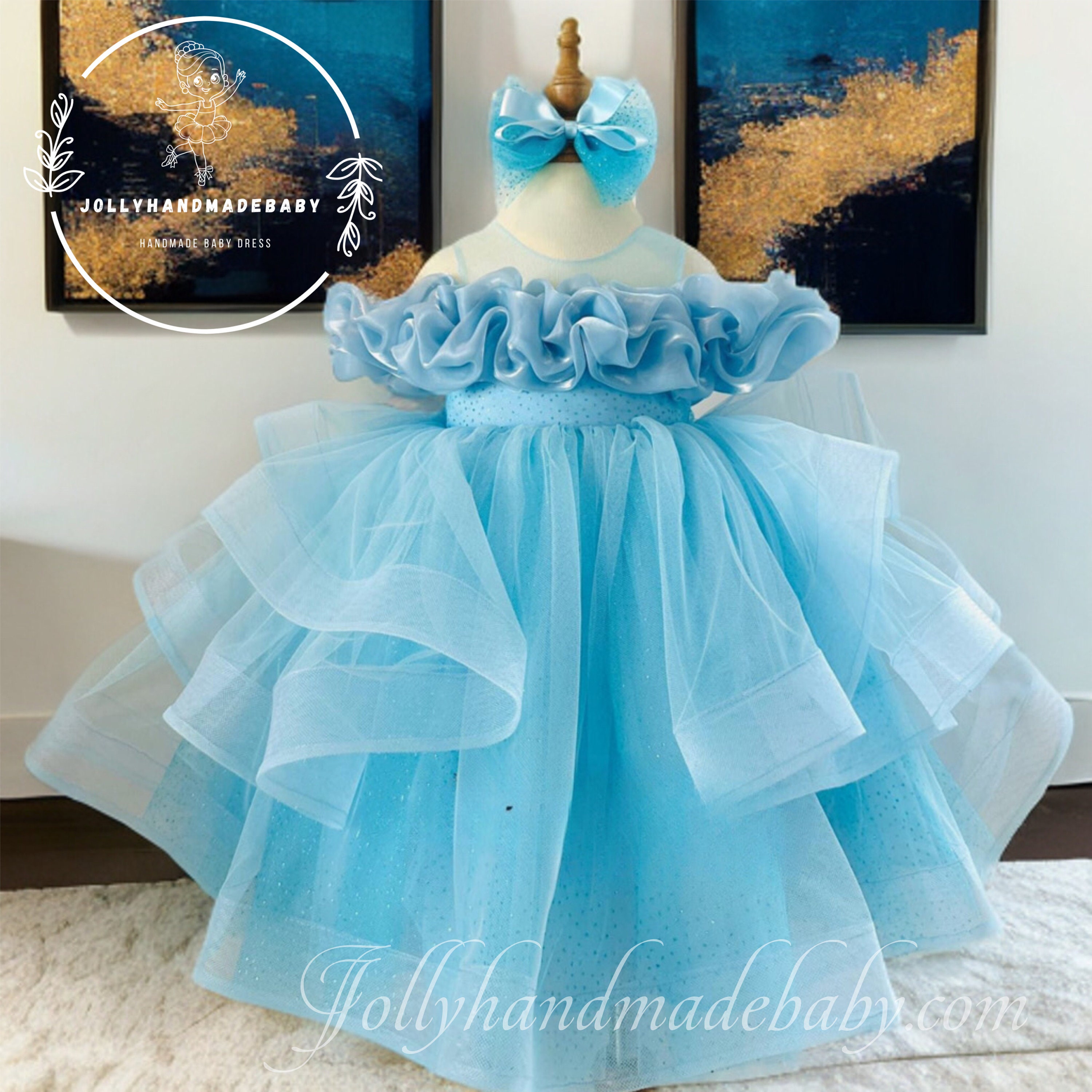 Blue Baby Girl Dresss Birthday Girl Dress Girl Occasion Dress Handmade Tulle Dress Etsy Canada