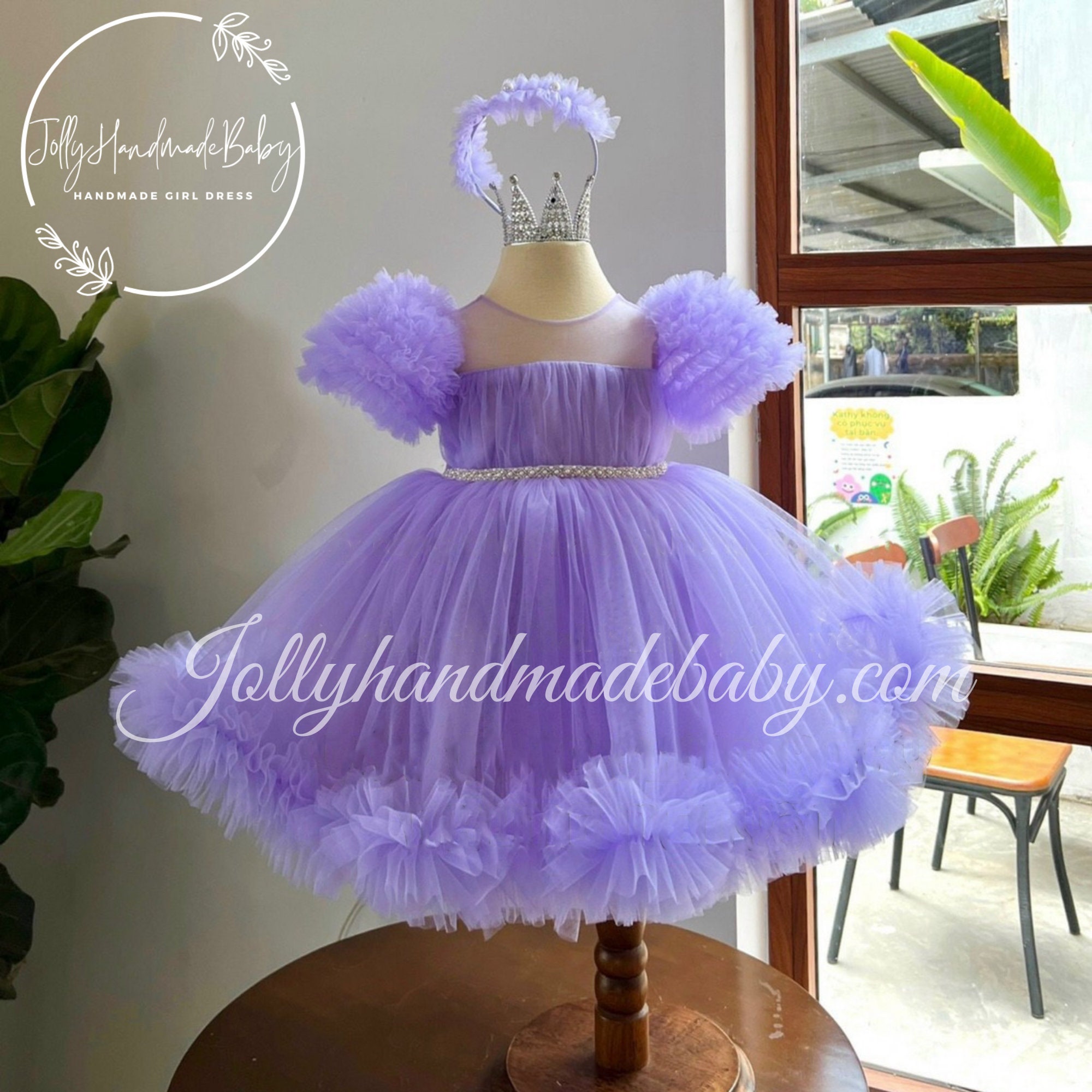 Beautiful Bows Boutique Super Fluffy White Lavender Baby Girl Tutu Dress Dress+Headband+Bloomers / 6-12 Months