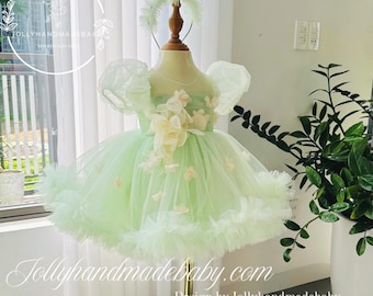 Mint Tulle Fairy Dress: Handmade Baby Gown With 3D Flowers - Etsy