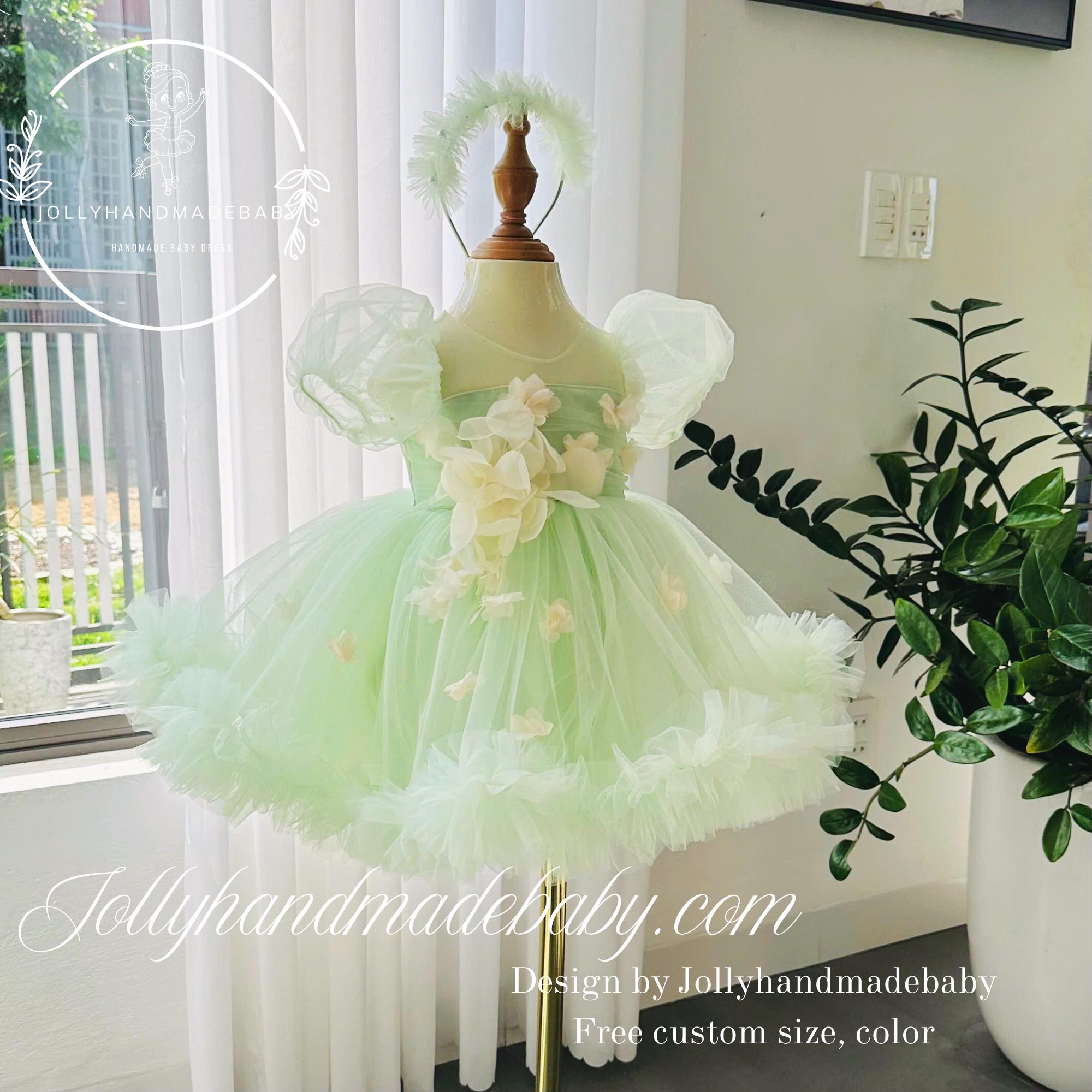 Mint Tulle Fairy Dress: Handmade Baby Gown With 3D Flowers - Etsy