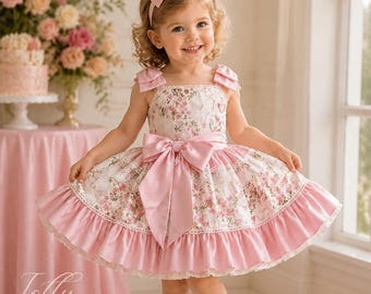 Pink Floral Baby Dress – Sweet Vintage Garden Style - Designed by Jollyhandmadebaby