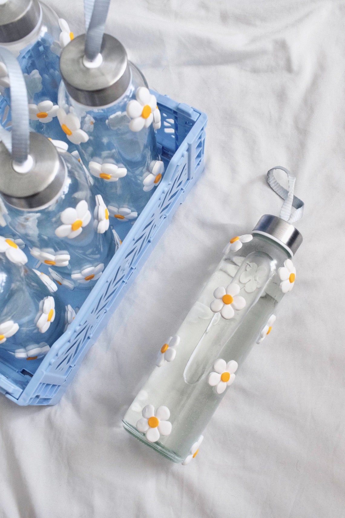 Original Daisy Water Bottle © 2021 Glass Travel Flask Flower Etsy